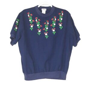 Vtg Strawberry Embroidered Blouse Medium Petite by Bon Worth Novelty Cottagecore